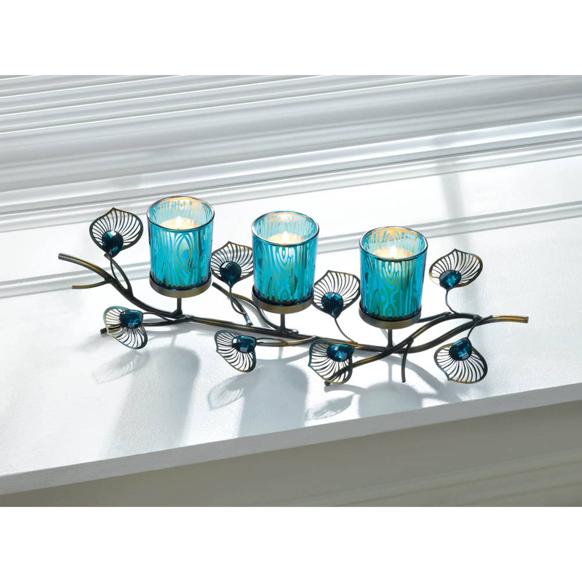 16'' Peacock Inspired Candle Trio